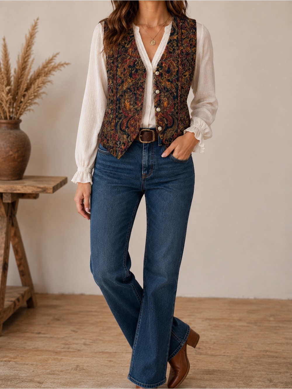 Vintage 90s Laura Paisley Tapestry Vest Size 18 Boho Cottagecore